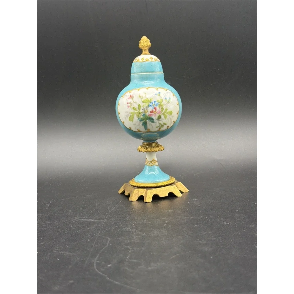 Antique Sevres Style Porcelain Vase Signed Luce Hand Painted Gilt Bronze 6